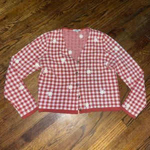 Madewell red gingham daisy sweater